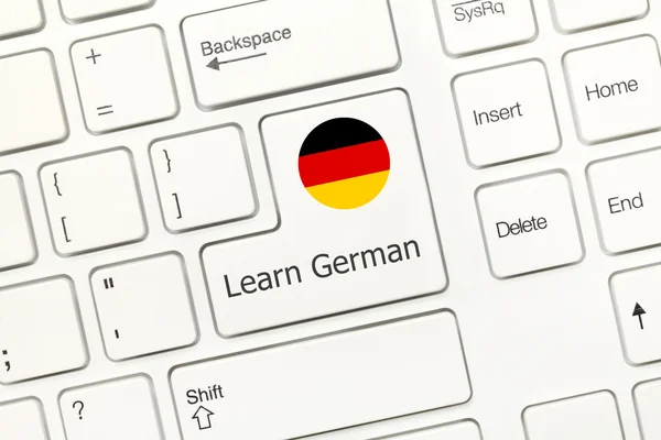 White conceptual keyboard - Learn German (key with national flag — Stock Photo, Image