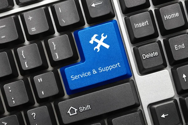 Conceptual keyboard - Service and Support (blue key with tools s — Stock Photo, Image