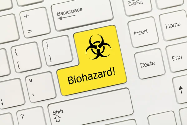 Teclado conceptual blanco - Biohazard (tecla amarilla ) —  Fotos de Stock