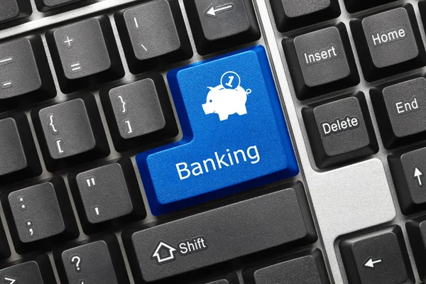 Teclado conceptual - Banca (tecla azul con símbolo de caja de dinero ) — Foto de Stock