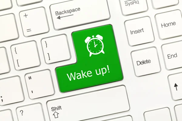 Bílý koncepční klávesnice - Wake up (zelený klíč s symbol budíku — Stock fotografie