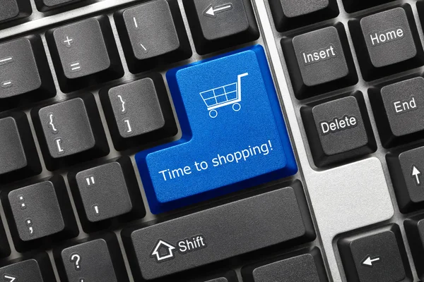 Conceptual keyboard - Time to shopping (blue key) — Stock Photo, Image