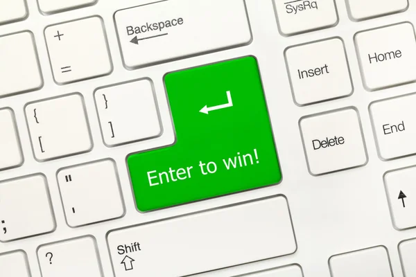 Beyaz kavramsal klavye - (yeşil anahtar kazanmak için girin) — Stok fotoğraf