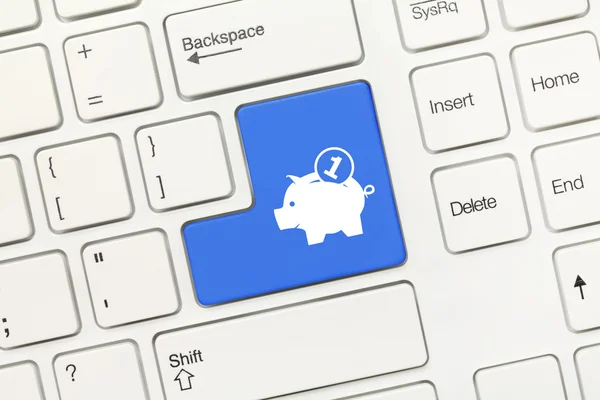 白い概念キーボード - 貯金箱のシンボルと青いキー — ストック写真