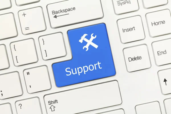 Bílý koncepční klávesnice - Podpora (modré tlačítko se symbolem nástroje) — Stock fotografie