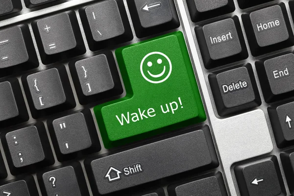 Konceptuální klávesnice - Wake up (zelený klíč symbolem smajlíka) — Stock fotografie