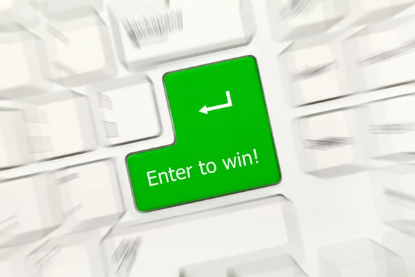 Белая концептуальная клавиатура - Enter to win (зеленый эффект зума клавиши) ) — стоковое фото