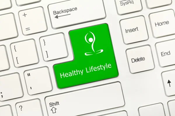 Teclado conceitual branco - Estilo de vida saudável (tecla verde com yo — Fotografia de Stock