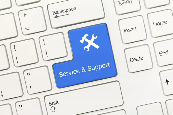 White conceptual keyboard - Service and Support (blue key with t — Stock Photo, Image