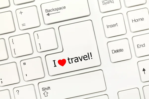 White conceptual keyboard - I love travel key — Stock Photo, Image