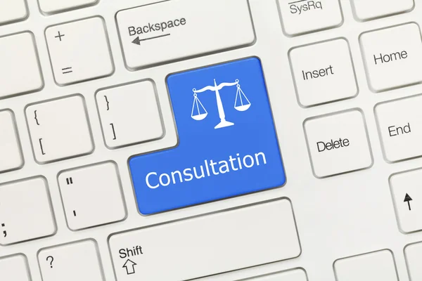 Tastiera concettuale bianca - Consultazione (tasto blu con simb legge — Foto Stock