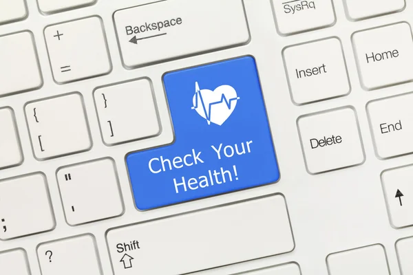 White conceptual keyboard - Check Your Health (blue key with hea — Stock Photo, Image