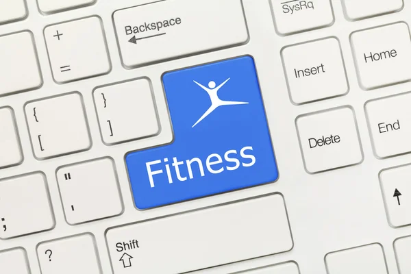 Vit konceptuella tangentbord - Fitness (blå knapp) — Stockfoto