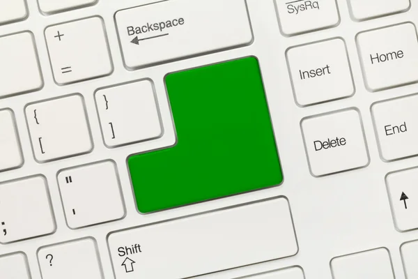 White conceptual keyboard - Blank green key — Stock Photo, Image