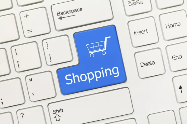 White conceptual keyboard - Shopping (blue key) — Stock Photo, Image