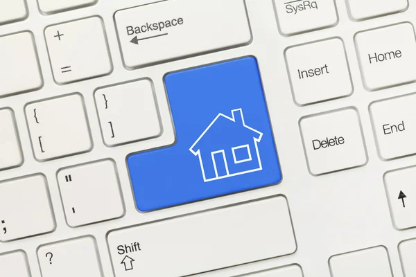 White conceptual keyboard - Home icon (blue key) — Stock Photo, Image
