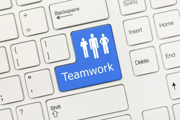 White conceptual keyboard - Teamwork (blue key) — Stock Photo, Image
