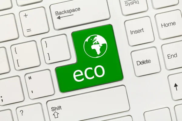 Białe pojęciowy klawiatury - Eco (zielony przycisk z ikoną świata) — Zdjęcie stockowe