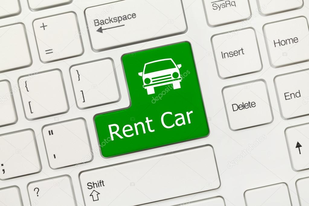 White conceptual keyboard - Rent car (green key)