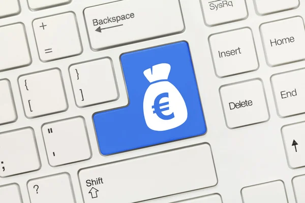 White conceptual keyboard - Bag of euros (blue key) — Stock Photo, Image