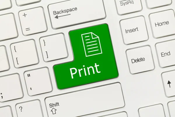 Белая концептуальная клавиатура - печать (зеленая клавиша) ) — стоковое фото