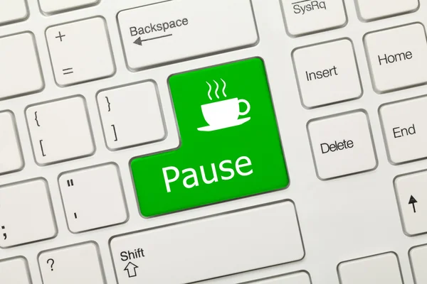 White conceptual keyboard - Pause (green key) — Stock Photo, Image