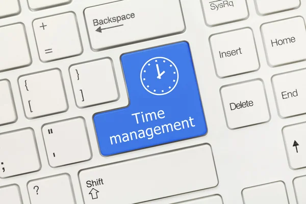 Witte conceptuele toetsenbord - timemanagement (blauwe toets) — Stockfoto