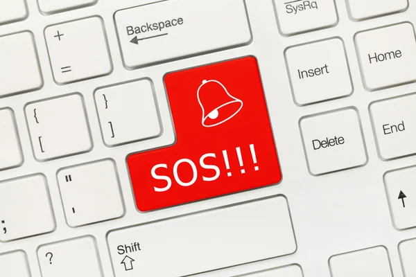 White conceptual keyboard - SOS (red key) — Stock Photo, Image