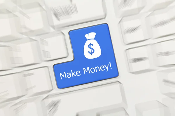 White conceptual keyboard - Make Money (blue key). Zoom effect — Stock Photo, Image