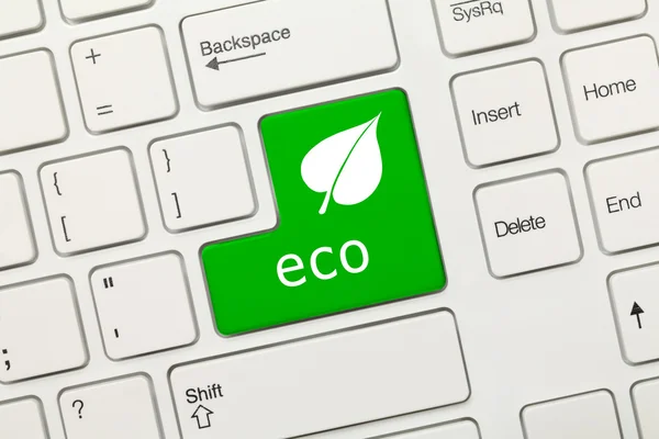 Teclado conceitual branco - Eco (tecla verde com ícone de folha ) — Fotografia de Stock