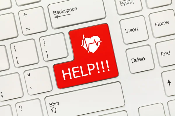 Bílý koncepční klávesnice - Help (červené tlačítko se symbolem srdce) — Stock fotografie