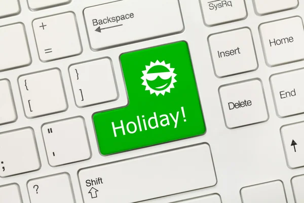 White conceptual keyboard - Holiday (green key) — Stock Photo, Image