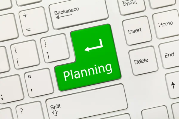 Teclado conceitual branco - Planejamento (chave verde ) — Fotografia de Stock