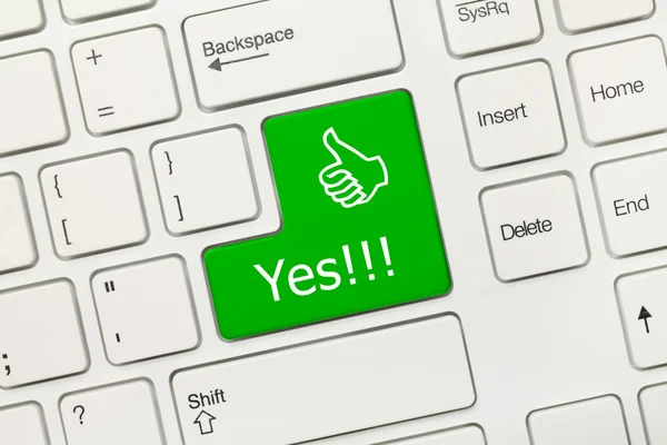 White conceptual keyboard - Yes (green key with thumb up) — Stock Photo, Image