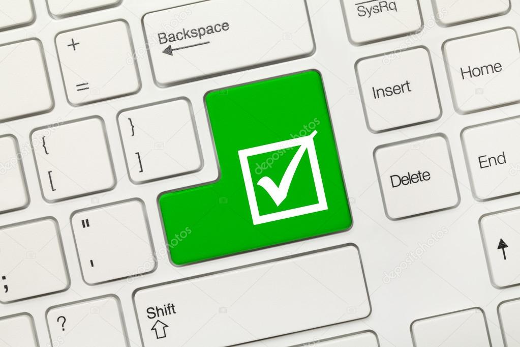 White conceptual keyboard - Checkbox with tick (green key)