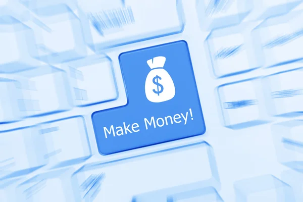 Белая концептуальная клавиатура - Make Money (синий тонированный). Эффект масштабирования — стоковое фото
