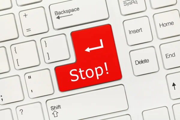 White conceptual keyboard - Stop (red key) — Stock Photo, Image