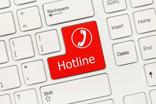 Weiße konzeptionelle Tastatur - Hotline (rote Taste) — Stockfoto