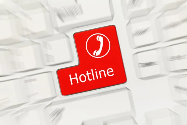 Fehér fogalmi billentyűzet - Hotline (piros gomb). Nagyítás — Stock Fotó