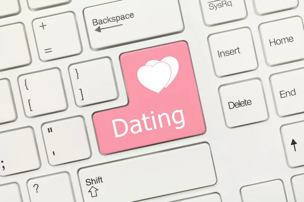 White conceptual keyboard - Dating (pink key) — Stock Photo, Image