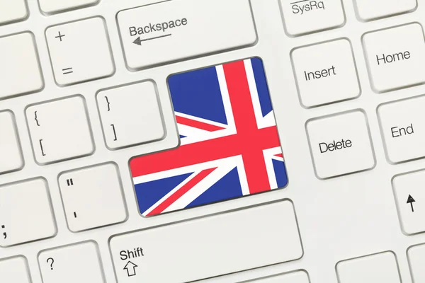 Weiße konzeptionelle Tastatur - Großbritannien (Taste mit Fahne) — Stockfoto