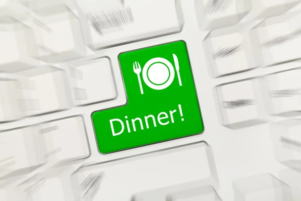 Vit konceptuella tangentbord - middag (gröna knappen). Zoomeffekt — Stockfoto