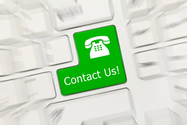 Weiße konzeptionelle Tastatur - kontaktieren Sie uns (grüne Taste mit Telefon sig — Stockfoto