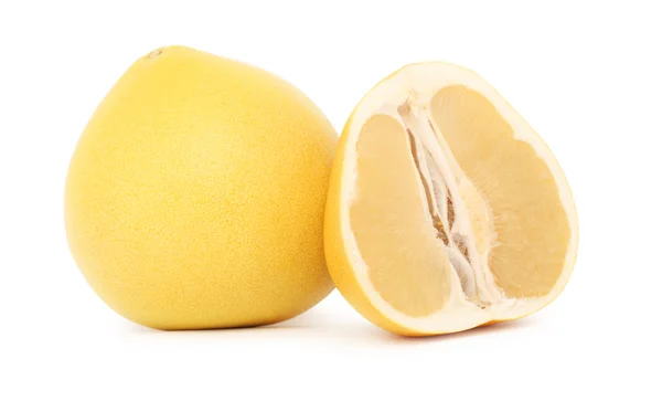 One whole and a half ripe pomelo (isolated) — Stock Photo, Image