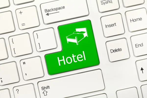 Teclado conceitual branco - Hotel (chave verde ) — Fotografia de Stock