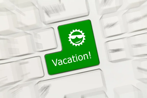 White conceptual keyboard - Vacation (green key). Zoom effect — Stock Photo, Image