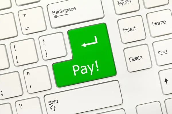 Fehér fogalmi billentyűzet - Pay (zöld kulcs) — Stock Fotó