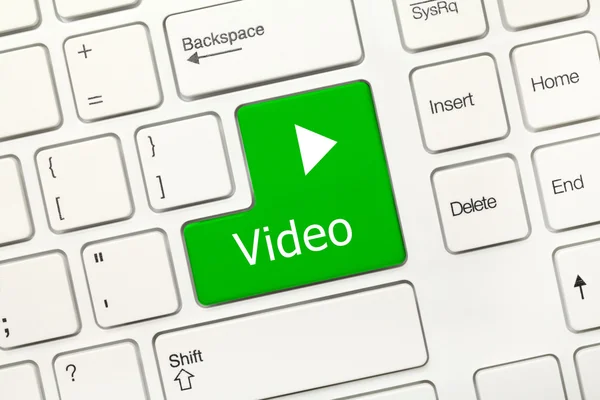 White conceptual keyboard - Video (green key) — Stock Photo, Image