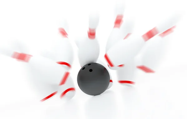 Bowling strike in motion (3D render) — Stock Photo, Image