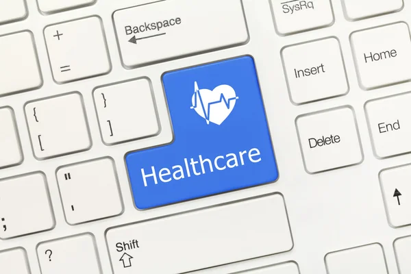 White conceptual keyboard - Healthcare (blue key) — Stock Photo, Image